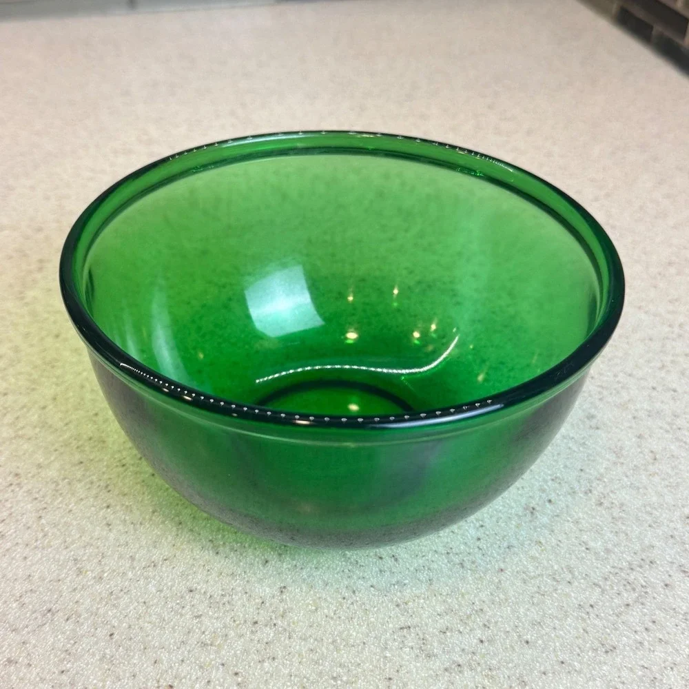 VTG Anchor Hocking Forest Green Glass Mixing Bowl Vintage Mid Century 6